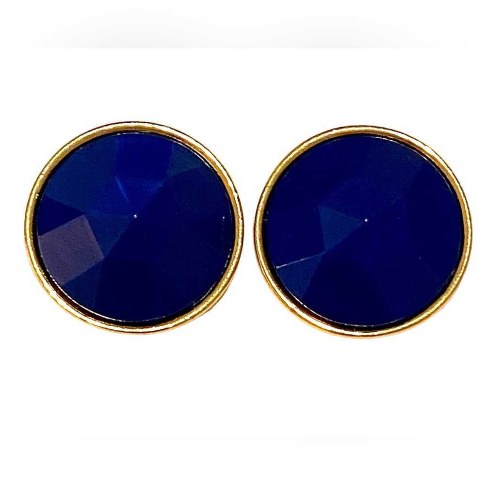 AVON Blue Gold Faceted Round Earrings